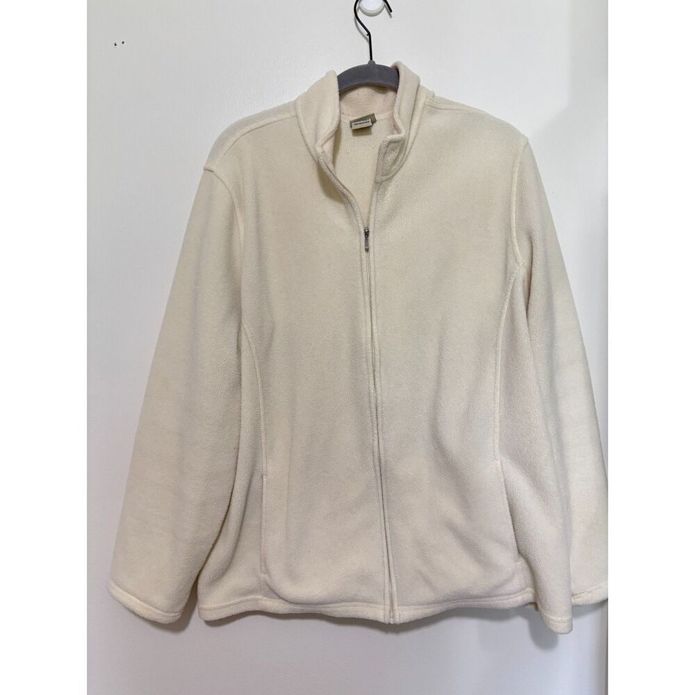 L.L.Bean Fleece Zip‎ Jacket XL Cream Cozy Minimalist Outdoor Layer Granola